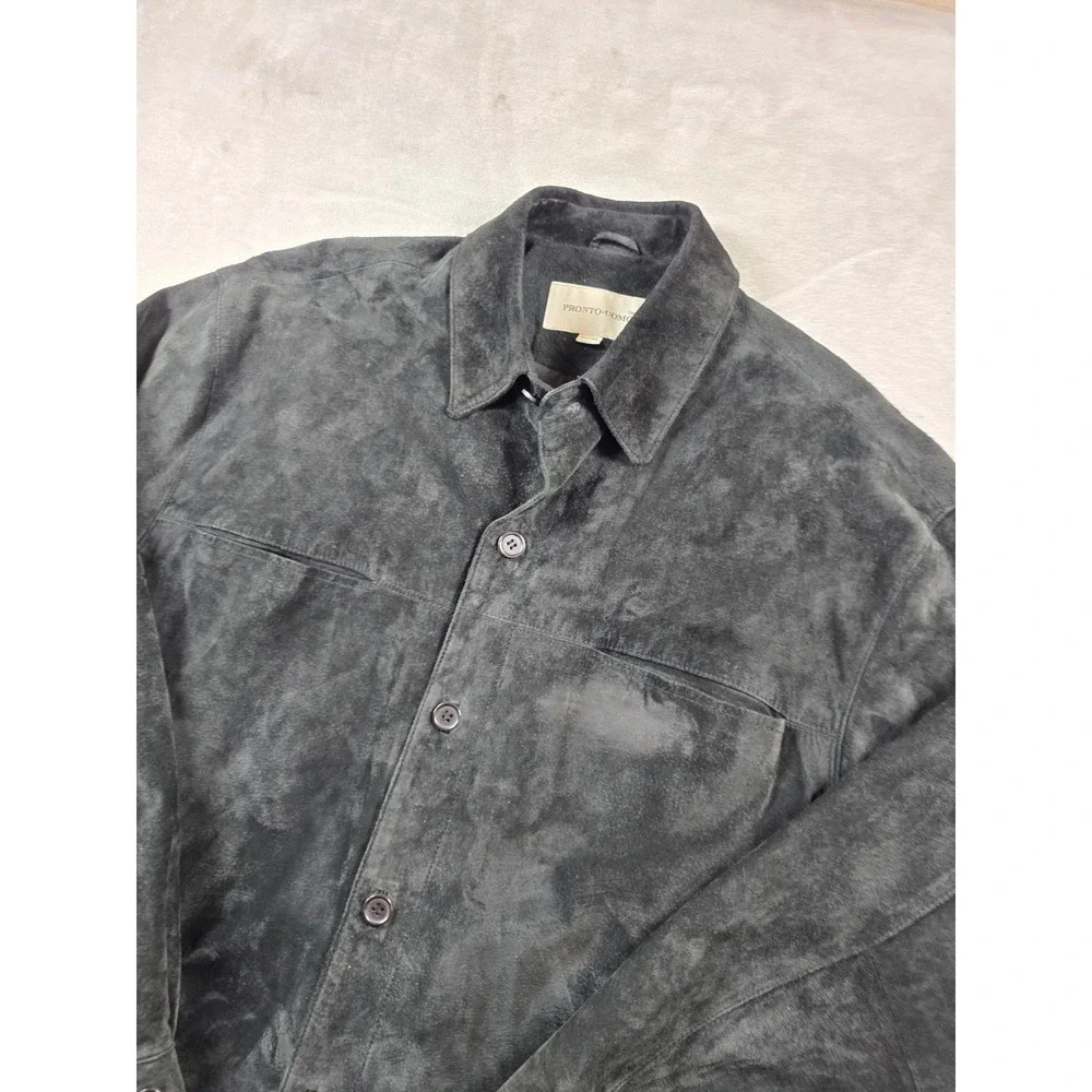 Pronto Uomo Suede Shirt Jacket Mens XL Black Leather Button Shacket Western Y2K